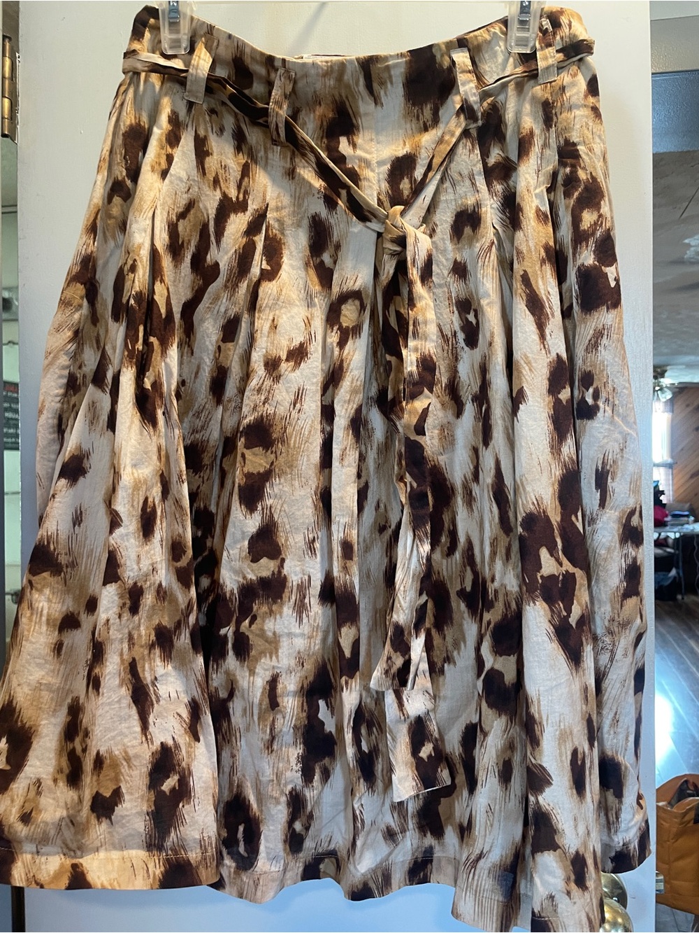Allison Taylor Brown and Cream Animal-Print Tie-Waist Women’s skirt size 8